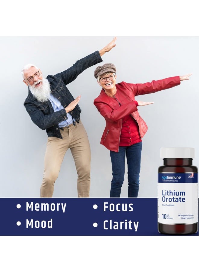 AgeImmune مكمل ليثيوم أورات 10 ملغ، 60 كبسولة نباتية. يدعم الذاكرة والرفاهية العاطفية. مكملات خالية من ستيرات المغنيسيوم. - Image 5