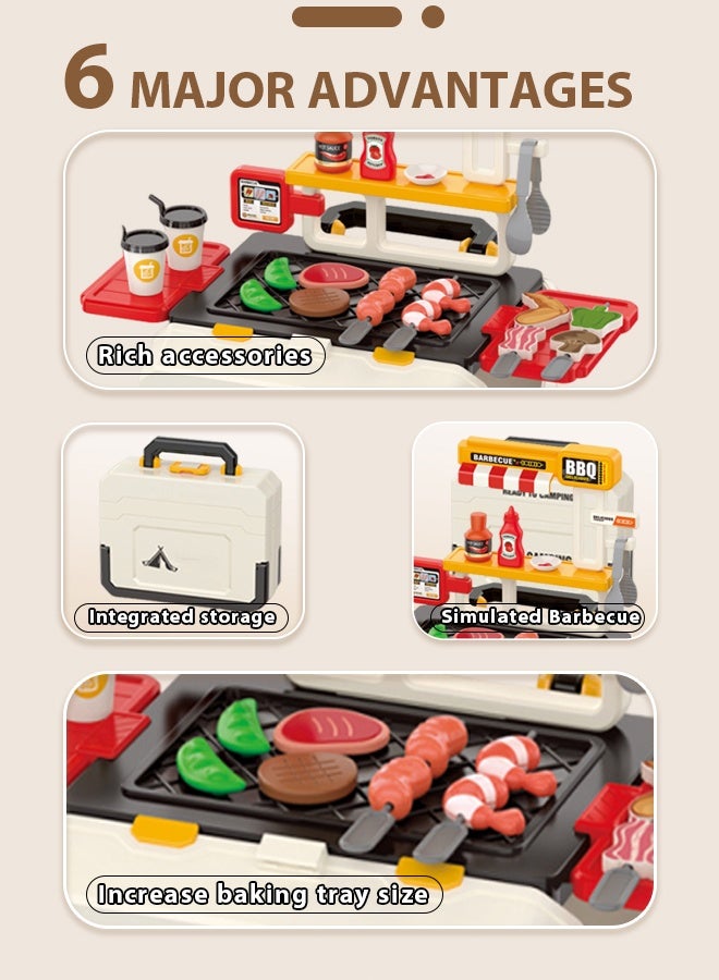 51 Pcs Kitchen Toys Kids Kitchen Pretend Play Toys Set Kids Kids Play Children's shopping toys Home spray kitchen Food BBQ Suitcase Toy Package gifts suitable for boys and girls - Image 3