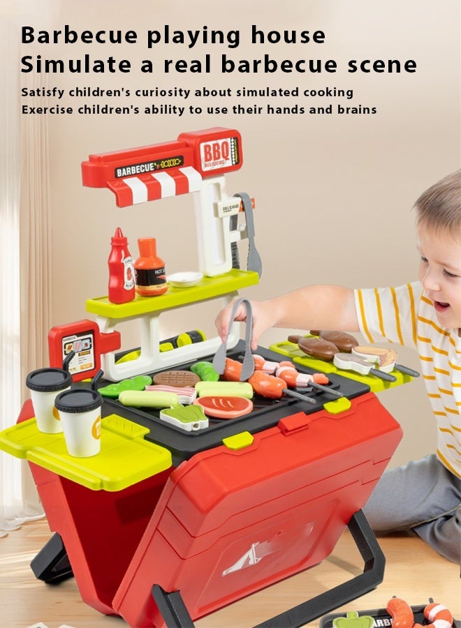 51 Pcs Kitchen Toys Kids Kitchen Pretend Play Toys Set Kids Kids Play Children's shopping toys Home spray kitchen Food BBQ Suitcase Toy Package gifts suitable for boys and girls - Image 4