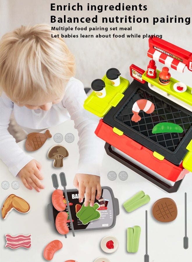 51 Pcs Kitchen Toys Kids Kitchen Pretend Play Toys Set Kids Kids Play Children's shopping toys Home spray kitchen Food BBQ Suitcase Toy Package gifts suitable for boys and girls - Image 5