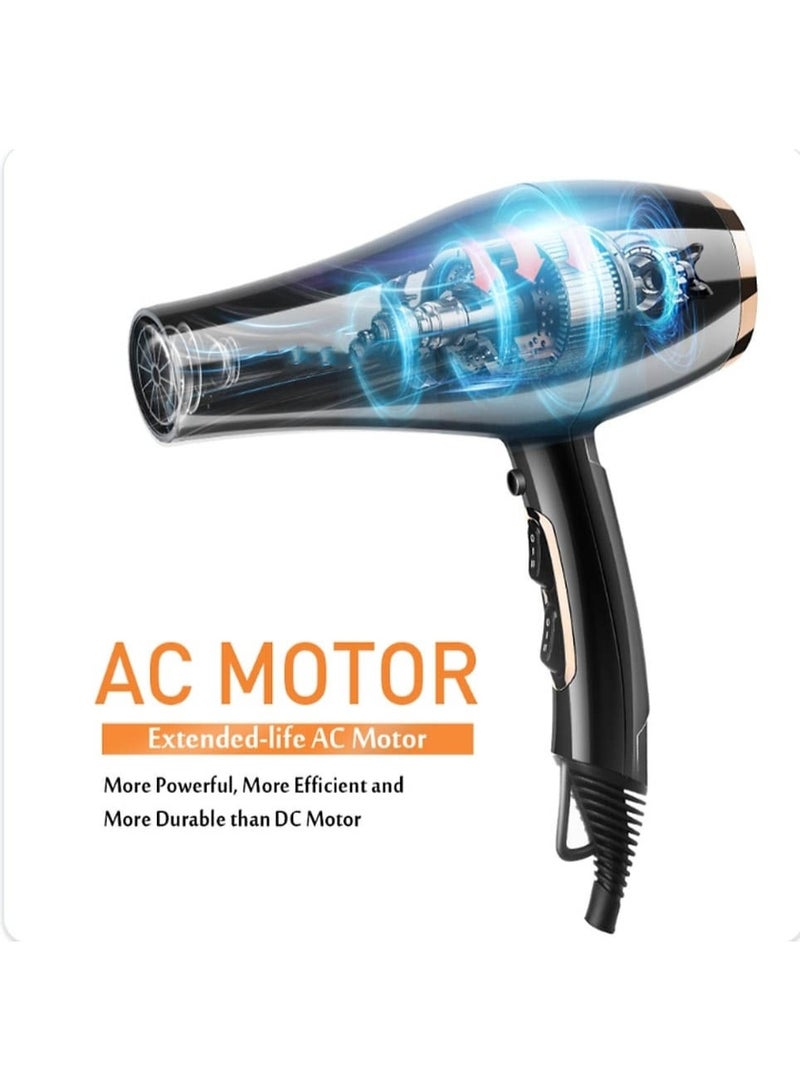 مجفف شعر احترافي بـ 3 درجات حرارة و2 سرعات – موتور AC عالي الأداء مع زر الهواء البارد وسلك بطول 3 متر - Image 2