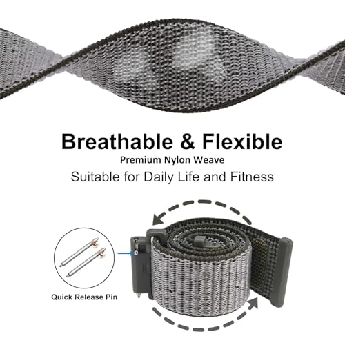 WOCCI 20mm Adjustable Nylon Watch Band, Quick Release Sport Loop Strap (Grey) - Image 3