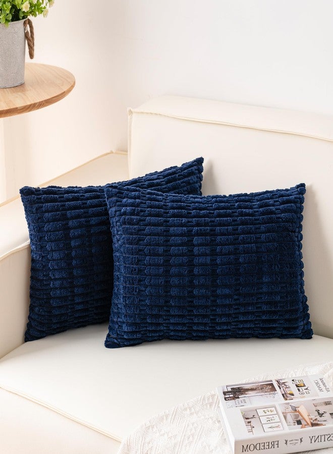 Aegero Pack of 2 Corduroy Decorative Throw Pillow Covers 12x20 InchSoft Boho Striped Pillow Covers Modern Farmhouse Home Decor for Sofa Living Room Couch Bed（Blue） - Image 1