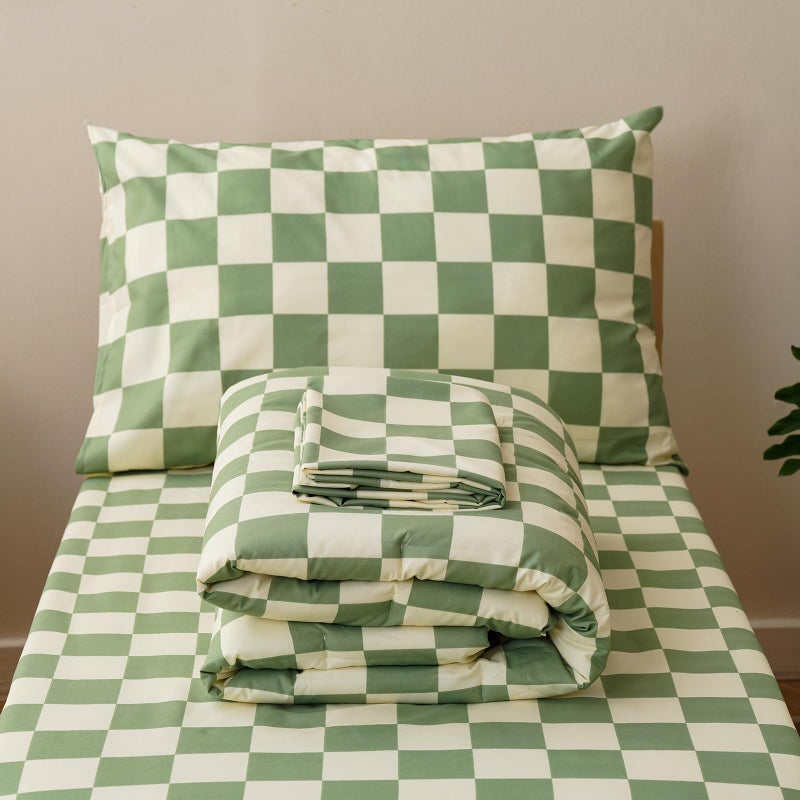 KAREVER Grid Toddler Bedding Set Green White Checkered 4 Pieces Crib Bed Set Kids Pliad Comforter Set - Image 4