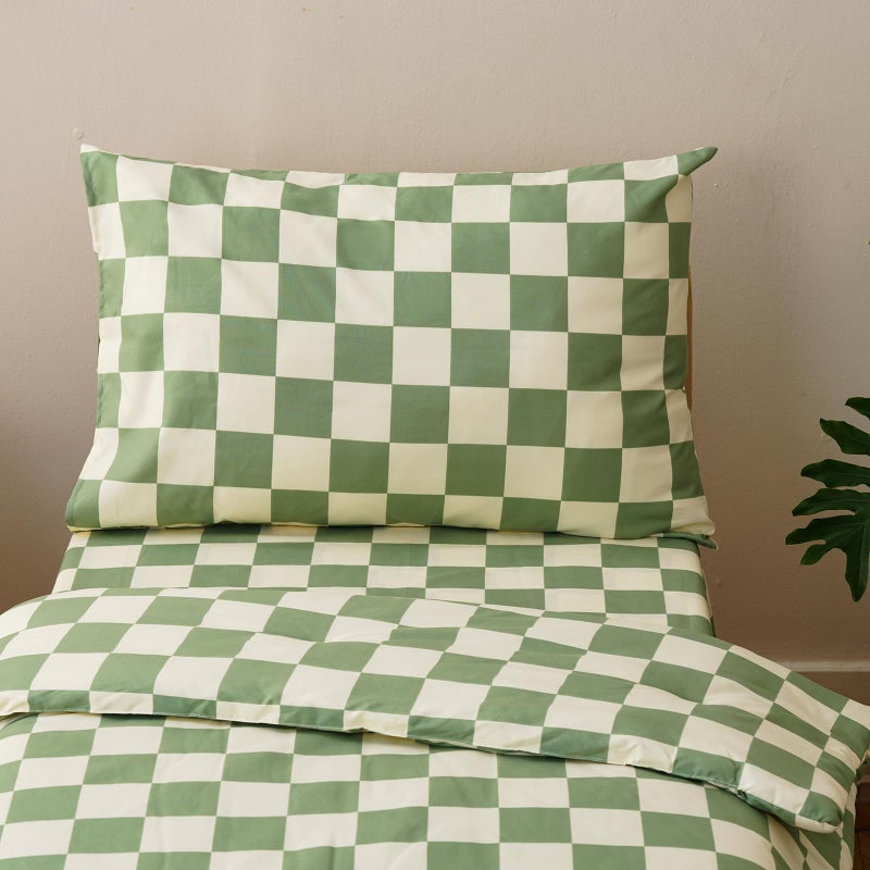 KAREVER Grid Toddler Bedding Set Green White Checkered 4 Pieces Crib Bed Set Kids Pliad Comforter Set - Image 3