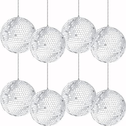 The Decor Affair Mirror Disco Ball 4" Inch 8-Pack, Silver Hanging Ball with Attached String for Ring, Reflects Light, Fun Party Home Bands Decorations. (8) - Image 1