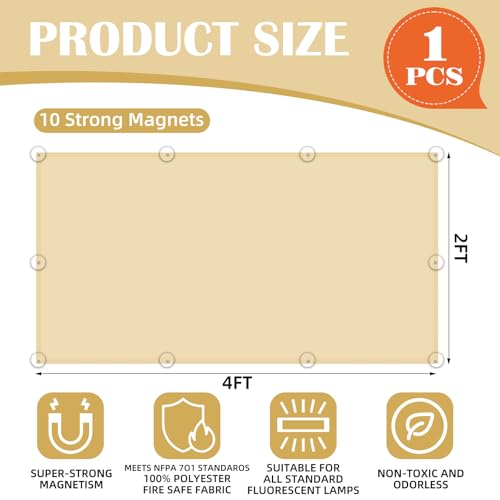 ANGSYLTH Fluorescent Light Covers - Classroom Covers for Ceiling Lights, 1 PCS 4 x 2 Feet Magnetic Light Filters, Classroom, Office Decor (Warm Yellow) - Image 2