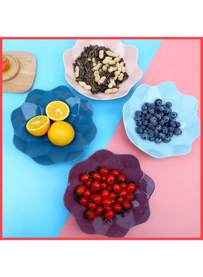 wolpin Designer Plastic Snacks Plate Set Fruits Serving Play (Set of 4 Pcs) Colorful Snacks/Breakfast Plate, Flower Shape, Multicolor - Image 1