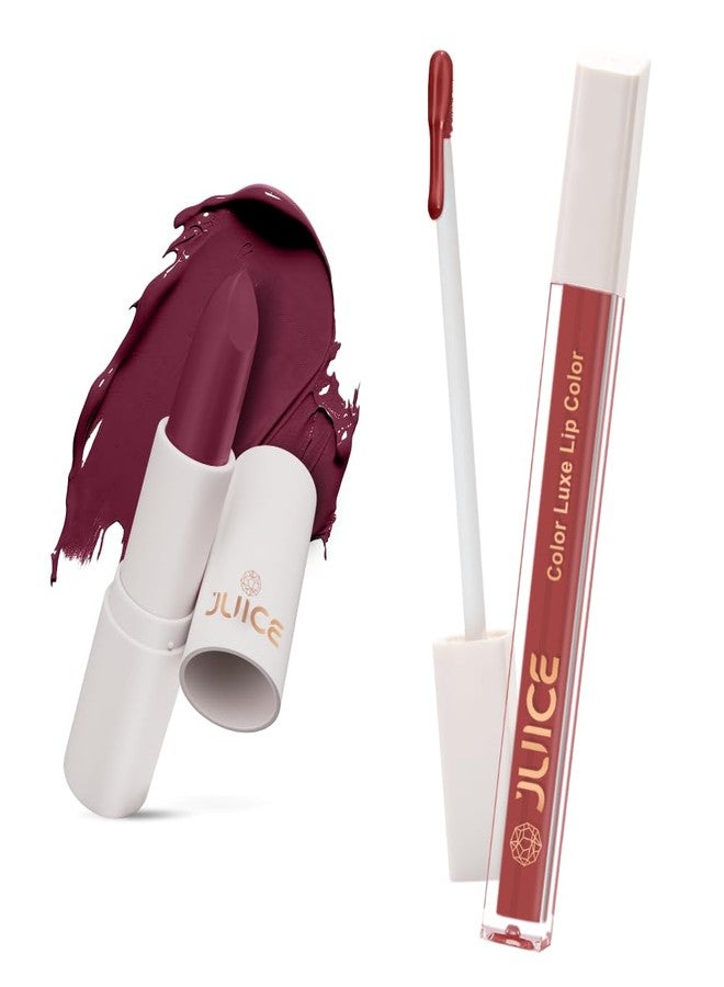 Juice Festive Maroon - M14 Kiss Sensation Lipstick & Kissable Pink - M03 Color Luxe Liquid Lipstick with Goodness of Bio Retinol, & SPF 15 UV Protection - Image 1