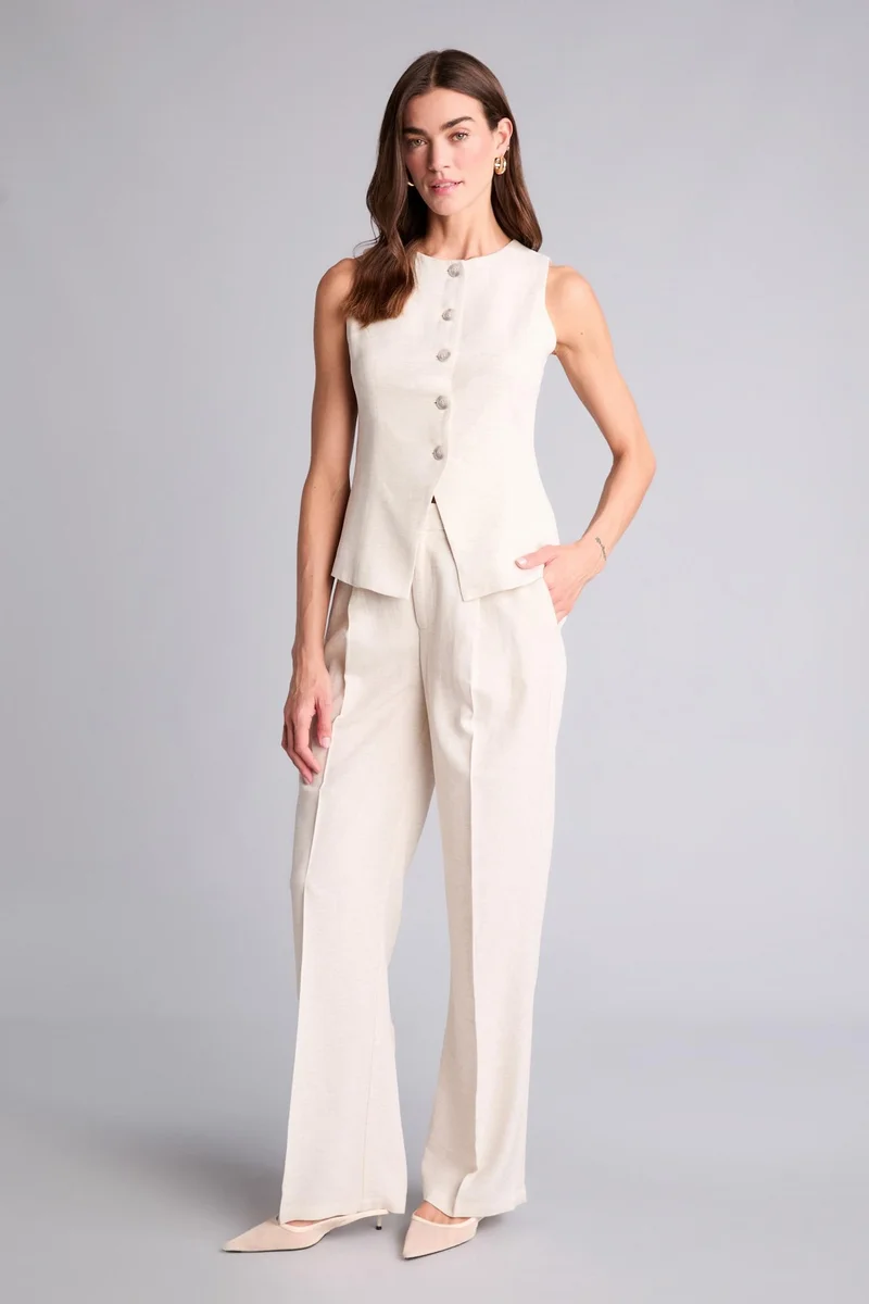 Defacto Straight Fit Zipper Linen Blended Trousers