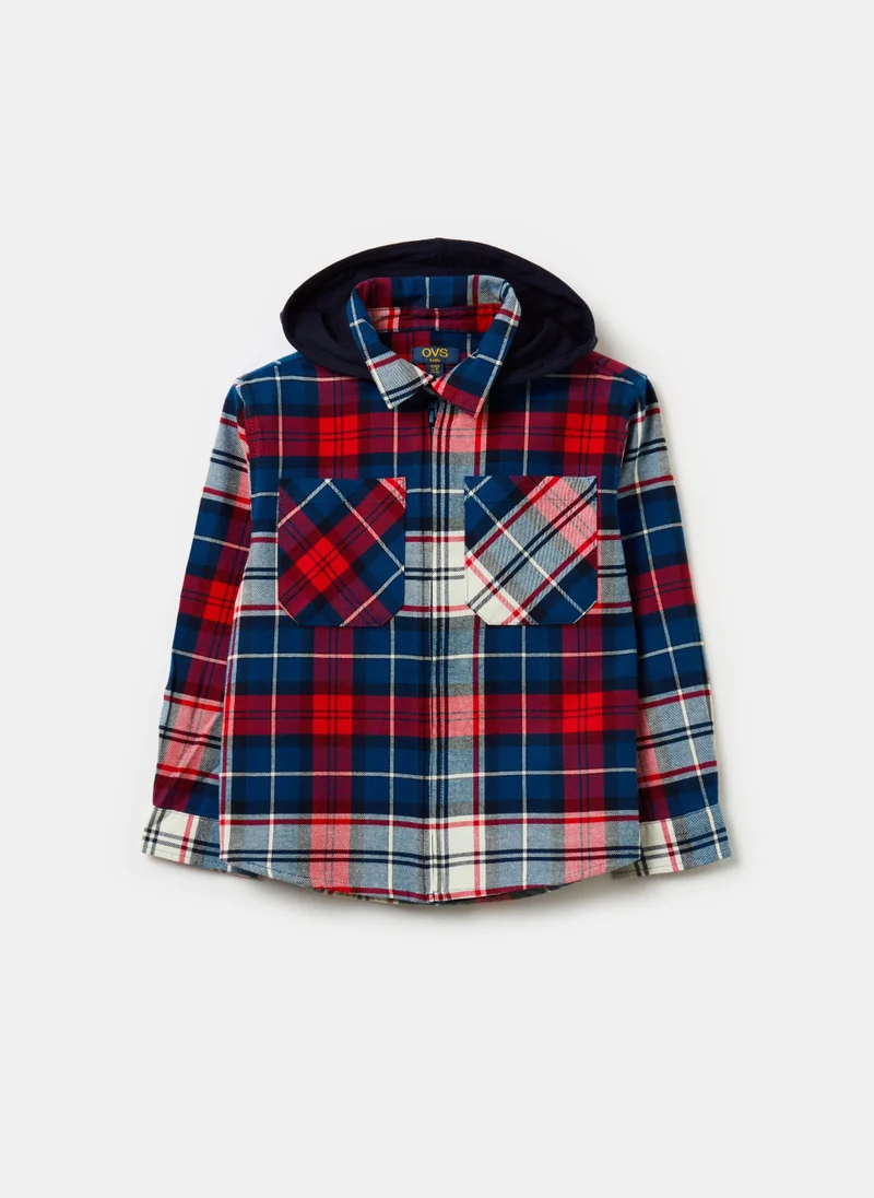 Ovs Check shacket with hood in fleece