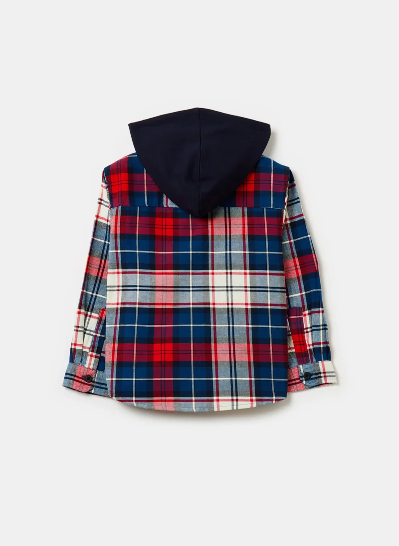 Ovs Check shacket with hood in fleece