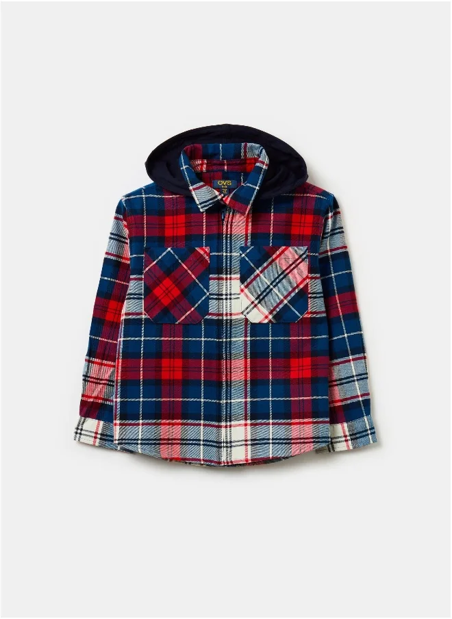 Ovs Check shacket with hood in fleece