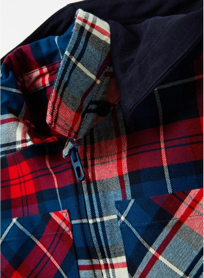 Ovs Check shacket with hood in fleece