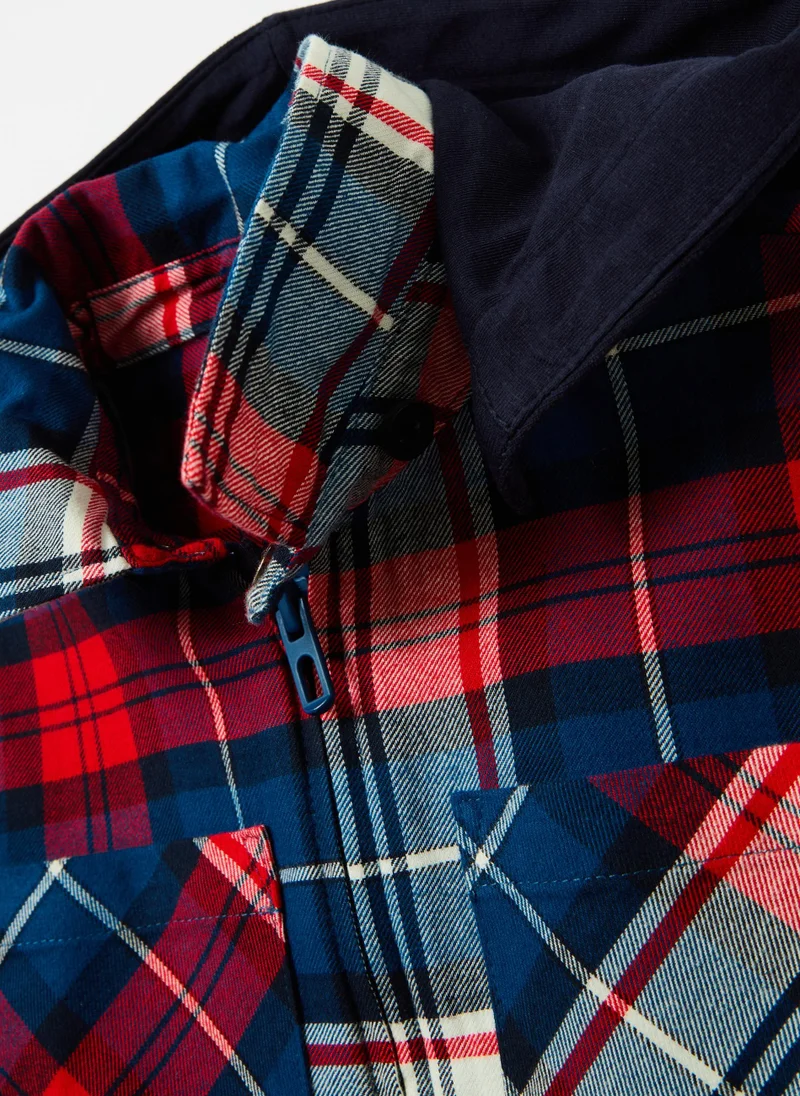 Ovs Check shacket with hood in fleece