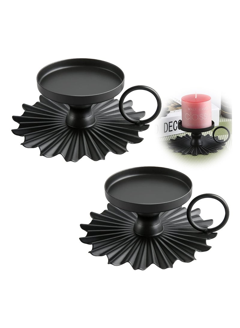 KASTWAVE Candle Holders, Small Portable Fan Candle Holders for Pillar Candle Table Tapers Vintage Metal Candle Trays Aromatherapy Iron Ornaments Suitable for Weddings Churches Festivals, Etc. (black, 2 Pce) - Image 1