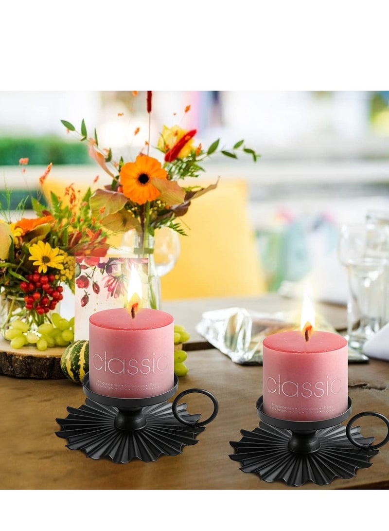 KASTWAVE Candle Holders, Small Portable Fan Candle Holders for Pillar Candle Table Tapers Vintage Metal Candle Trays Aromatherapy Iron Ornaments Suitable for Weddings Churches Festivals, Etc. (black, 2 Pce) - Image 2