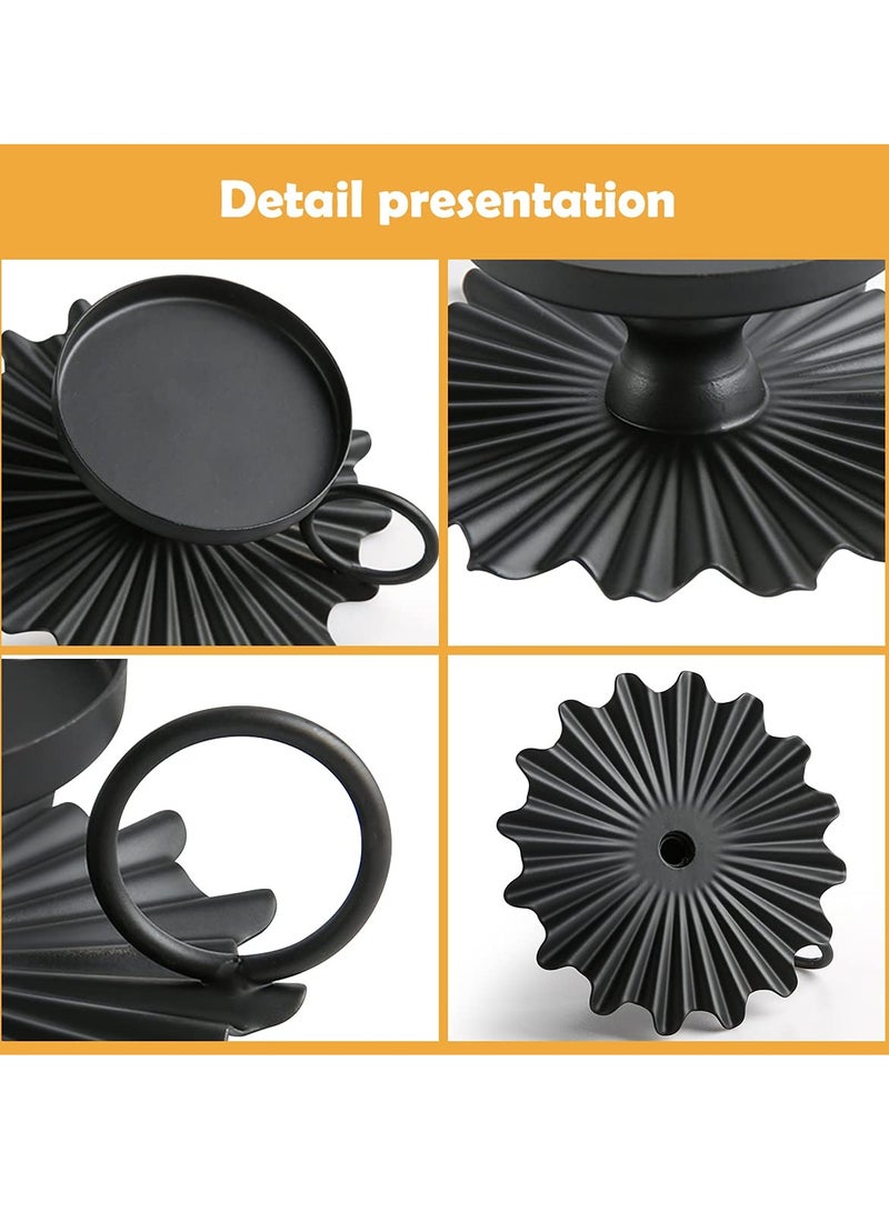 KASTWAVE Candle Holders, Small Portable Fan Candle Holders for Pillar Candle Table Tapers Vintage Metal Candle Trays Aromatherapy Iron Ornaments Suitable for Weddings Churches Festivals, Etc. (black, 2 Pce) - Image 4