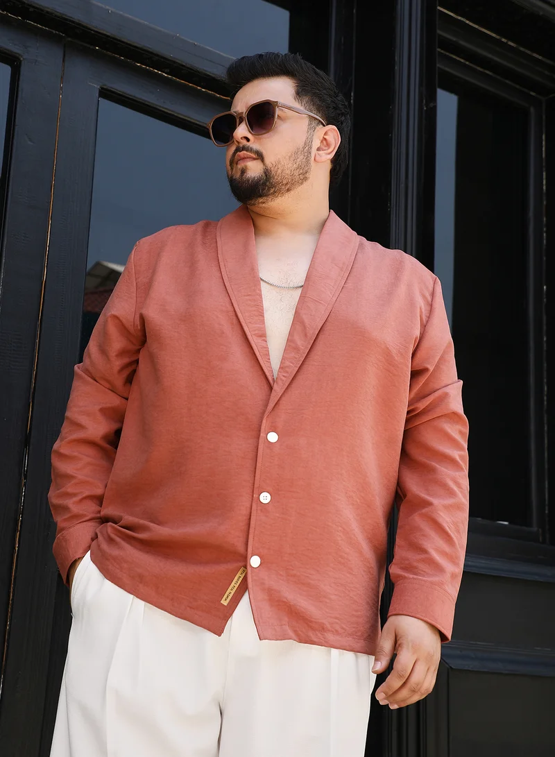 انستافاب بلس قميص رجالي Instafab Plus بني طوبي مقاس بلس، ياقة شال، مريح للاستخدام اليومي