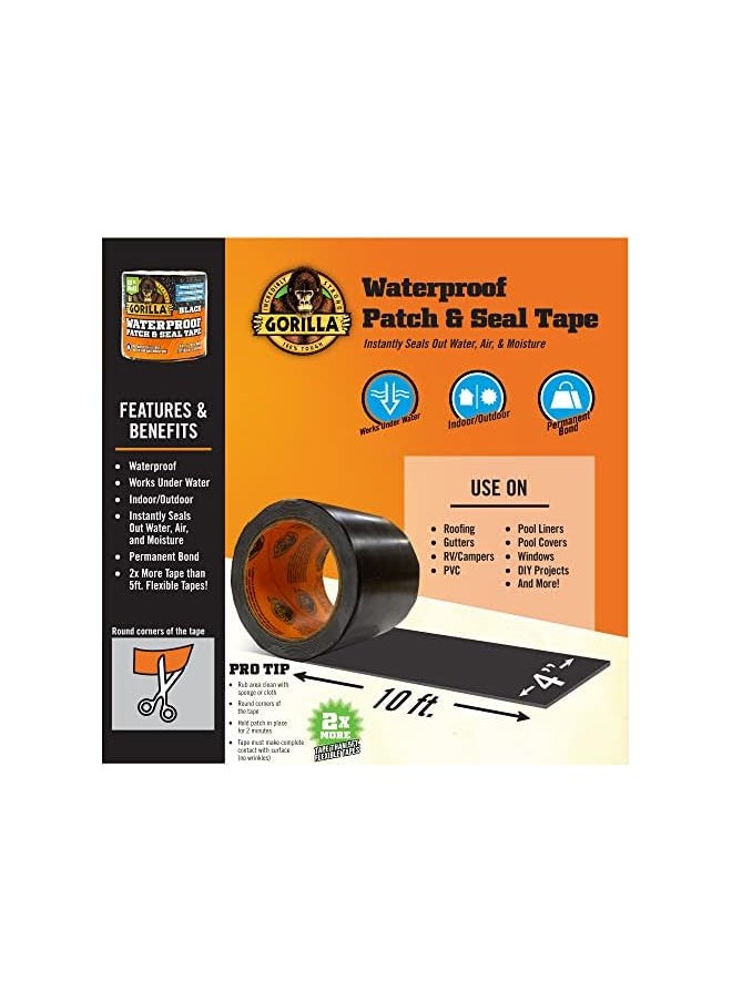 Gorilla Gorilla Waterproof Patch & Seal Tape 4" X 10' Black, Pack Of 1  - Image 3