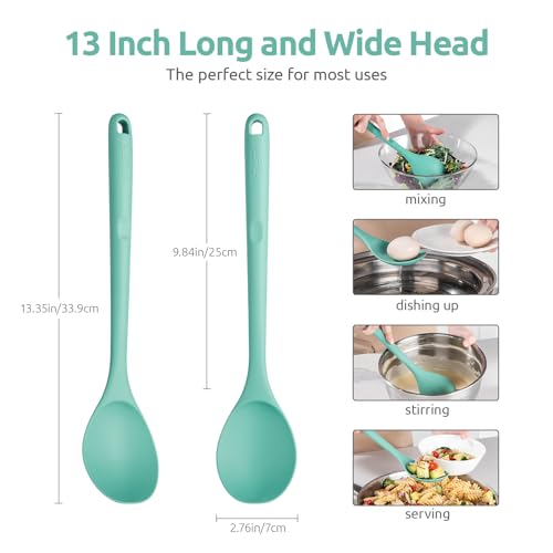 U-Taste 13.3" Solid Cooking Spoon: U-Taste 600ºF Heat Resistant Kitchen Mixing Spoon, Food Grade Nonstick Long and Large Rubber Soup Utensil for Serving, Stirring, Basting, for Pot Cookware (Aqua Sky) - Image 2