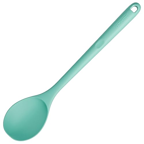 U-Taste 13.3" Solid Cooking Spoon: U-Taste 600ºF Heat Resistant Kitchen Mixing Spoon, Food Grade Nonstick Long and Large Rubber Soup Utensil for Serving, Stirring, Basting, for Pot Cookware (Aqua Sky) - Image 1