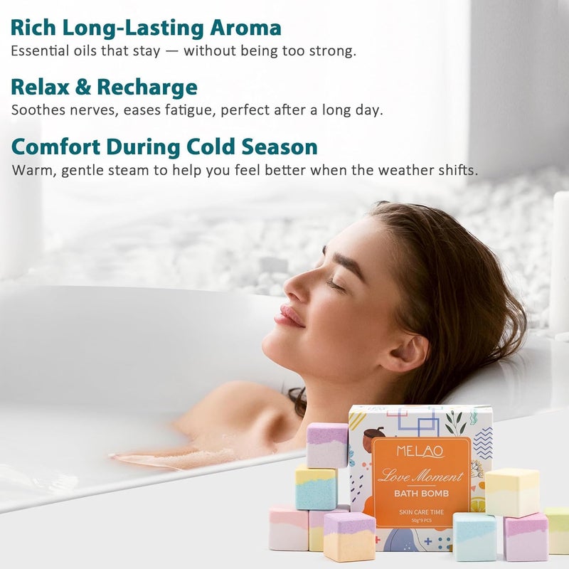 Compact design 9Pcs/Set Bath Bomb Set Square Shaped Bath Bombs with Essential Oil Bath Bomb Kit Natural Bath Bombs Exquisite Bubble Bath for Skin Moisturize Global upgraded practical design - Image 4