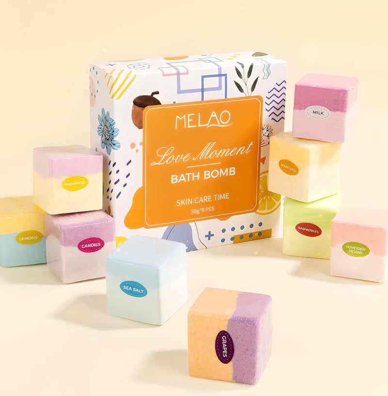 Compact design 9Pcs/Set Bath Bomb Set Square Shaped Bath Bombs with Essential Oil Bath Bomb Kit Natural Bath Bombs Exquisite Bubble Bath for Skin Moisturize Global upgraded practical design - Image 1