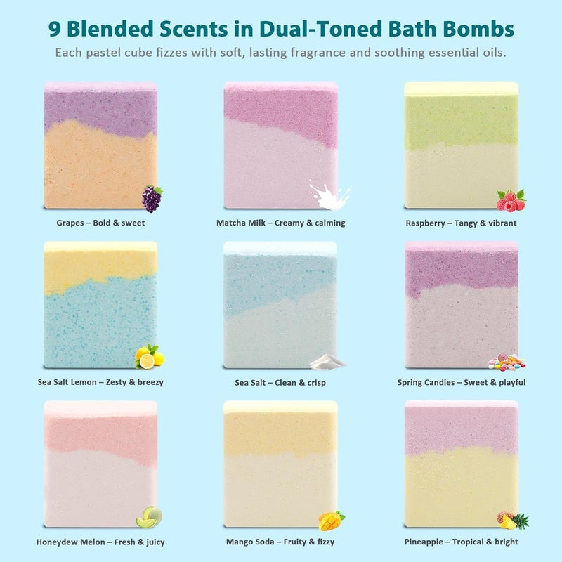 Compact design 9Pcs/Set Bath Bomb Set Square Shaped Bath Bombs with Essential Oil Bath Bomb Kit Natural Bath Bombs Exquisite Bubble Bath for Skin Moisturize Global upgraded practical design - Image 2