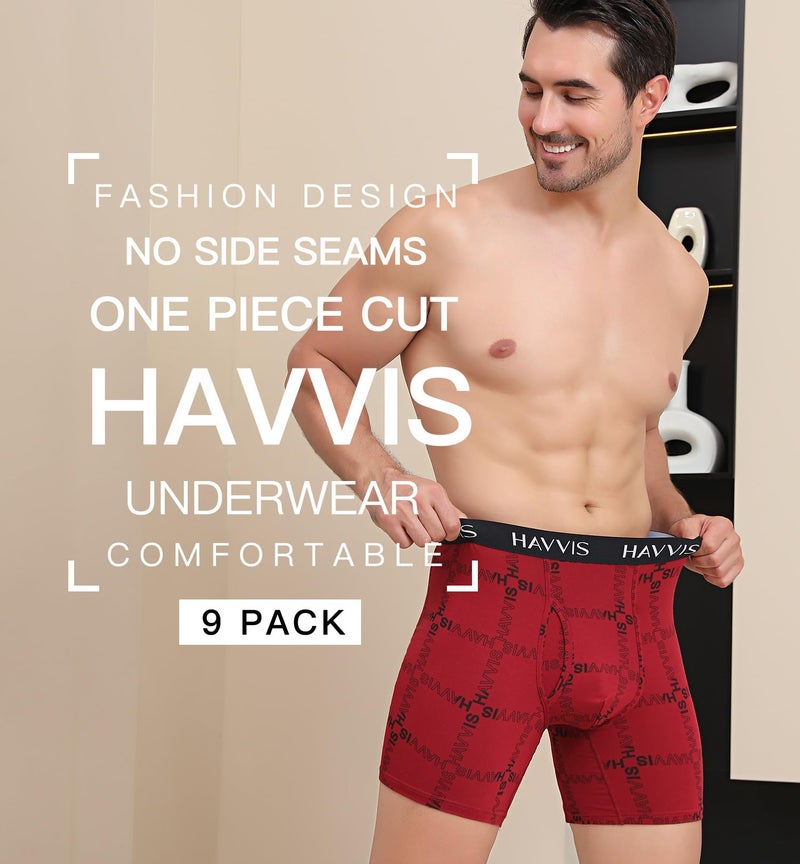 HAVVIS Men's Performance Underwear Boxer Briefs Soft Comfortable Bamboo Viscose Underwear for Men Multipack (L, Boxer Briefs : A02-9 Pack) - Image 2