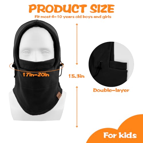 Dymex Kids Balaclava Windproof Ski Mask Hood Face Mask Neck Warmer for Cold Weather, Winter Hat for Boys Girls (1, Black) - Image 5