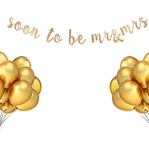 Festiko®Gold Glitter Mr & Mrs Decoration,Bride/Groom to Be Decor, Husband and Wife, Bridal Shower, Wedding, Engagement Decoration Party Supplies Combo (Banner,Balloons)- 51 Pcs - Image 1