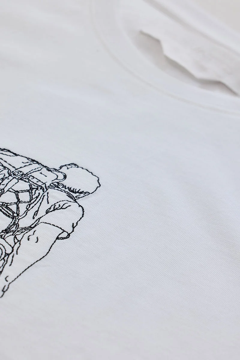 SNITCH White Embroidered Half Sleeve Slim Fit Streetwear T-Shirt