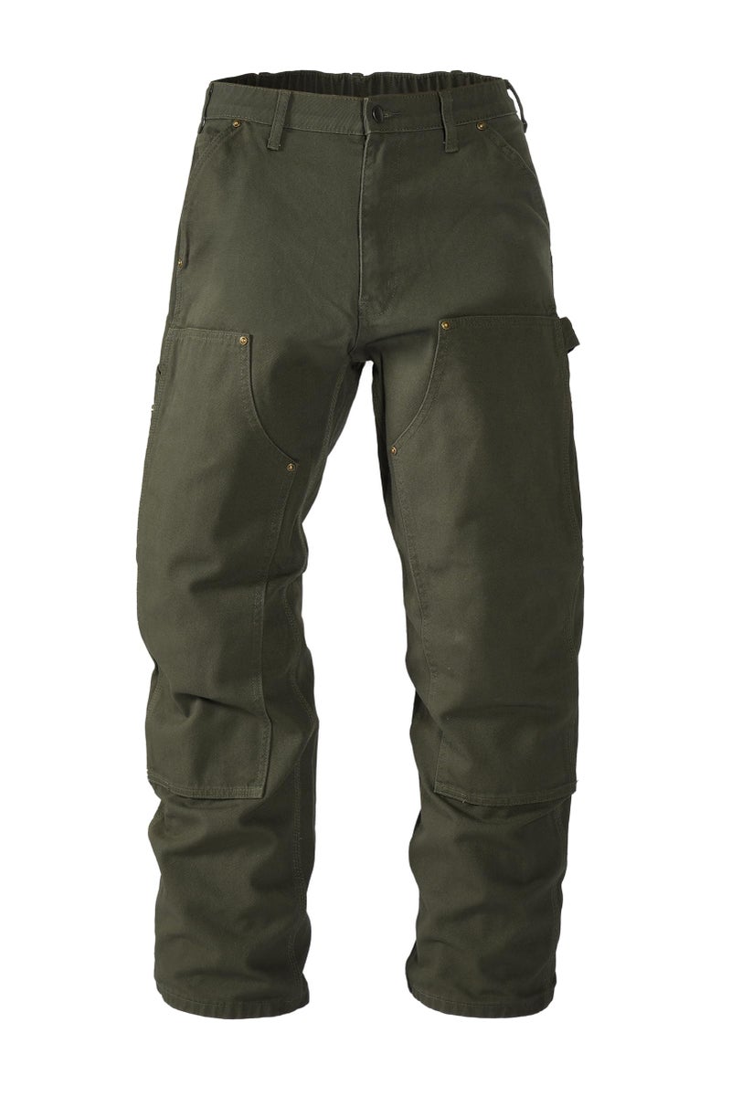 Soojun Men's 13.5 oz Heavyweight Work Pants, Loose Fit Double Knee Carpenter Pants with Flex Waist Moss 40W x 30L - Image 1