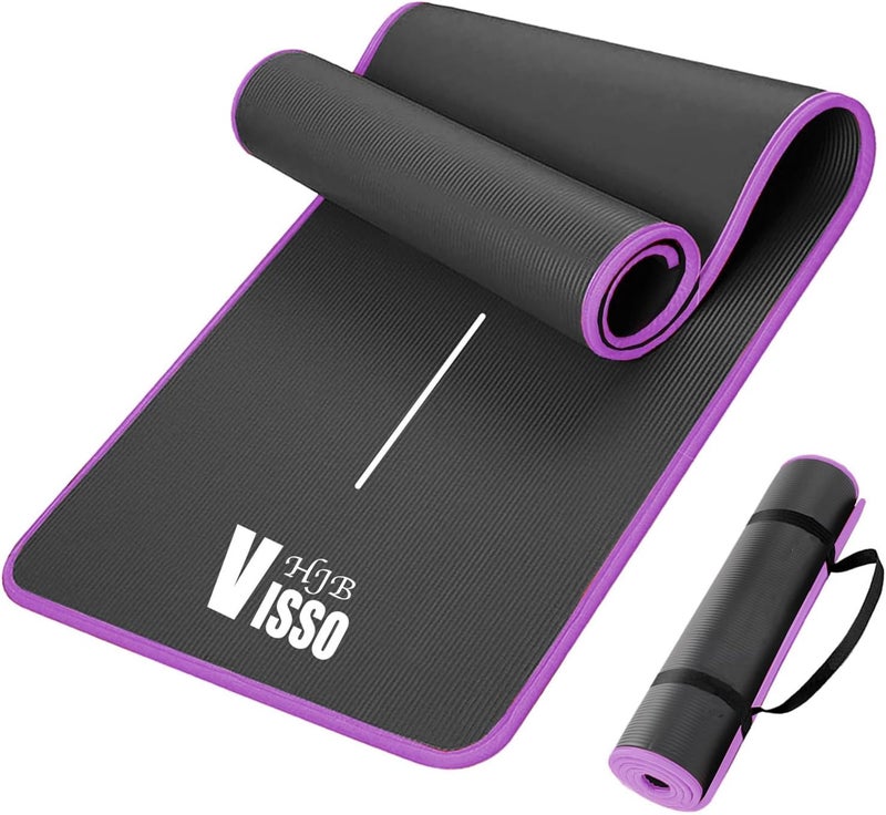 HJB VISSO Yoga Mat Non-Slip, 10mm Thick Exercise Mat with Carry Strap for Men & Women, High Density Anti-Tear NBR Pilates Mat for Yoga, Pilates, Home & Fitness, Workouts - Image 1