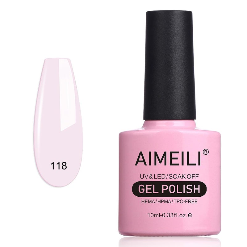 AIMEILI Soak Off U V LED Hema Free Milky Pink Gel Nail Polish Cruelty Free Vegan Nail Gel - Gardenia Jasminoides Ellis (118) 10ml