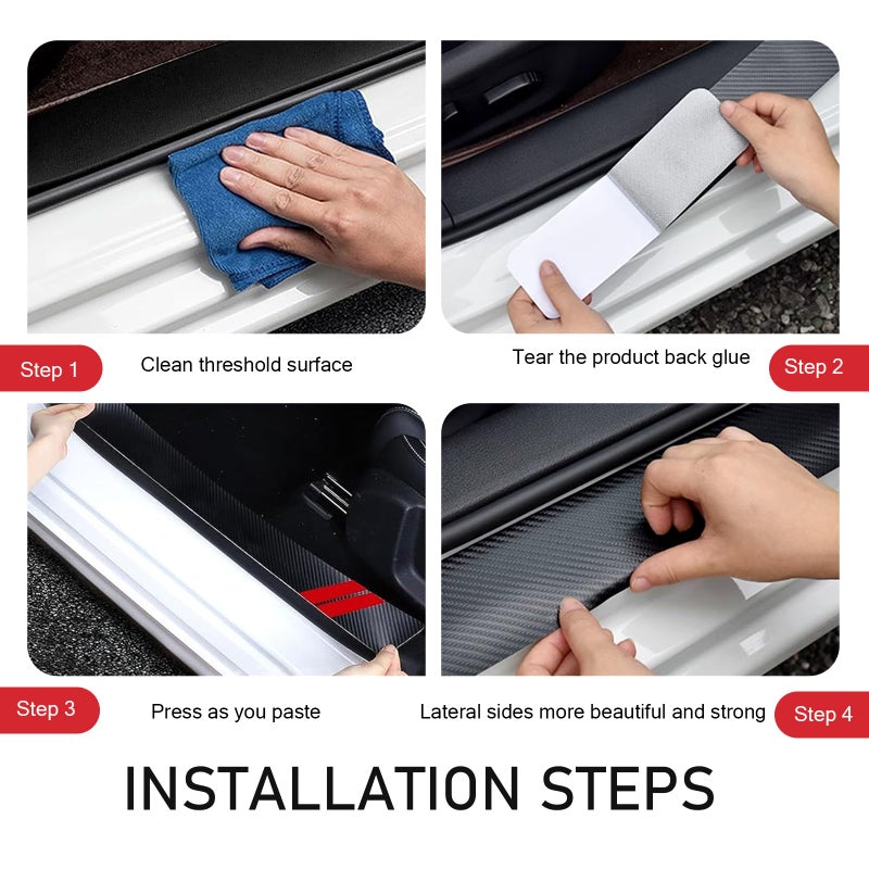 Ferianl 4PCS Door Sill Protector Compatible with Dodge Charger Challenger, Fiber Leather Door Sill Guard Decoration Stickers, Universal for SUV, Sedan (Red & Black) - Image 5