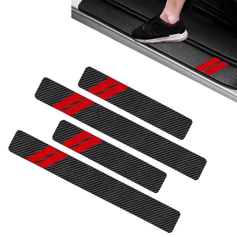 Ferianl 4PCS Door Sill Protector Compatible with Dodge Charger Challenger, Fiber Leather Door Sill Guard Decoration Stickers, Universal for SUV, Sedan (Red & Black) - Image 1