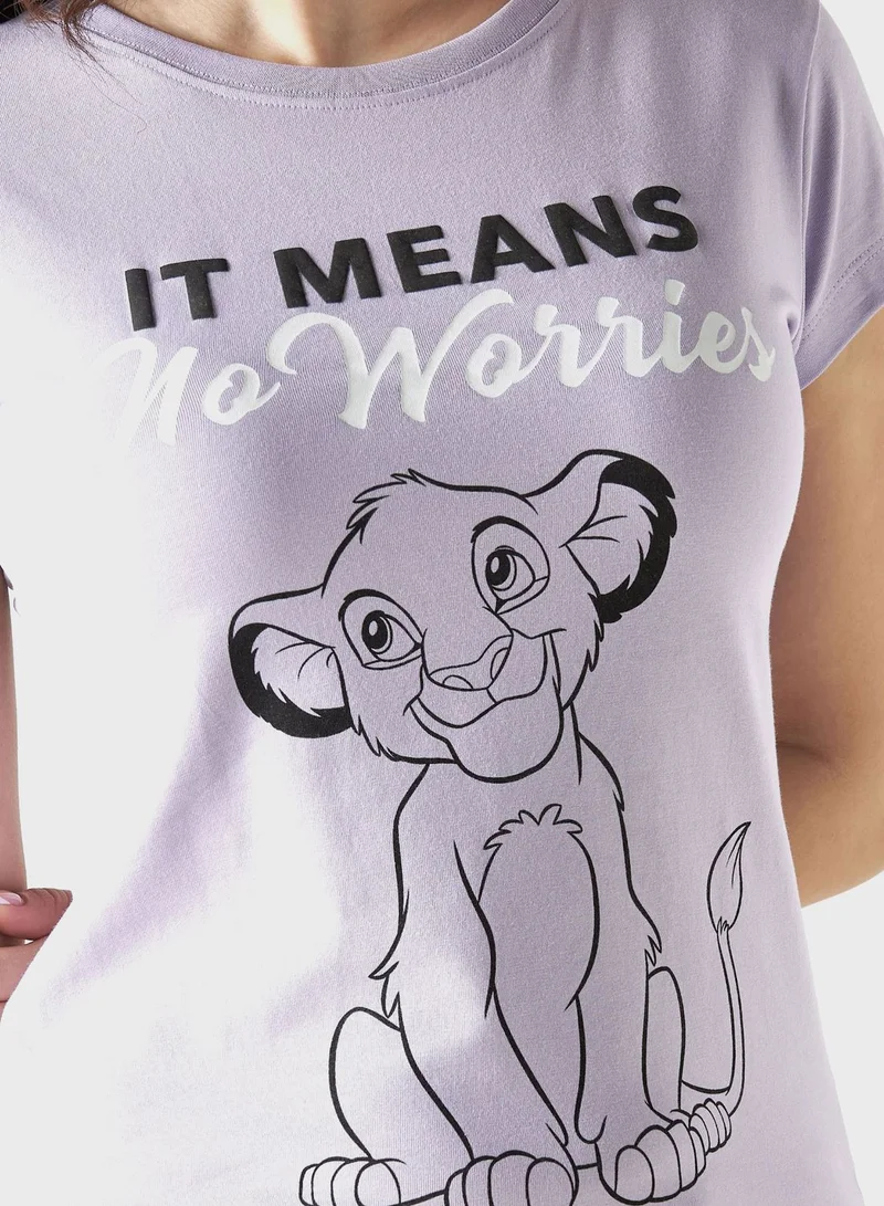 SP Characters Simba Print Crew Neck T-Shirt