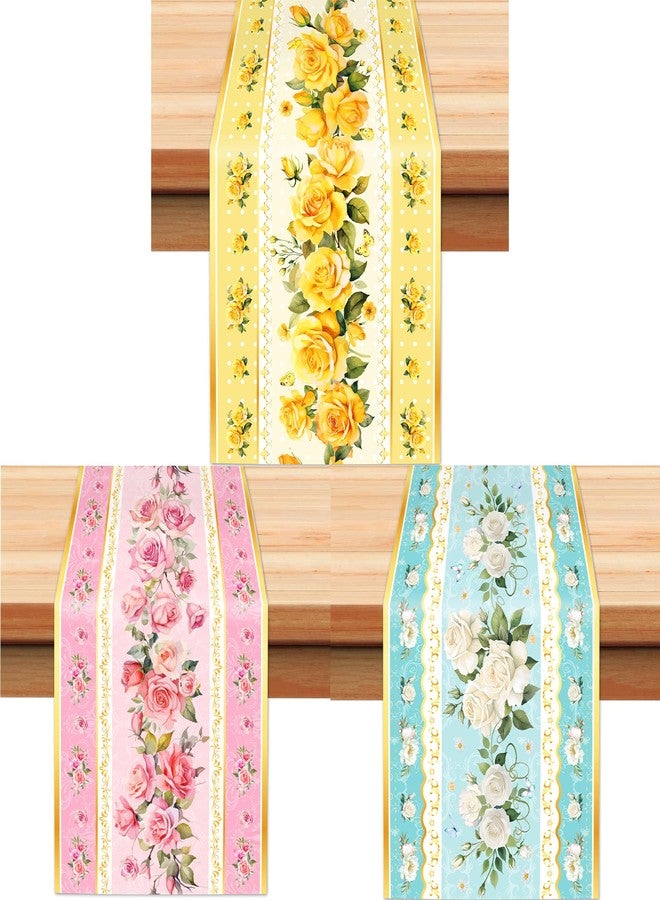 MOZUI 6 Pcs Tea Party Table Runners - 14 x 108 Inches Disposable Table Covers with 3 Floral Designs for Girl Let's Par Tea, Baby Shower, Floral Birthday, Engagement, and Bachelorette Party Supplies - Image 1