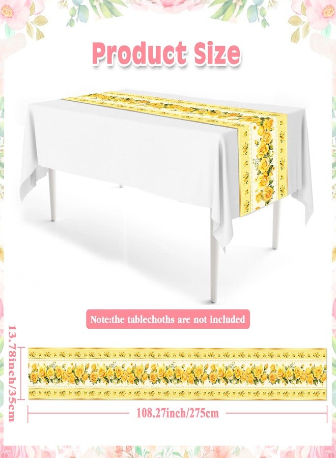 MOZUI 6 Pcs Tea Party Table Runners - 14 x 108 Inches Disposable Table Covers with 3 Floral Designs for Girl Let's Par Tea, Baby Shower, Floral Birthday, Engagement, and Bachelorette Party Supplies - Image 3