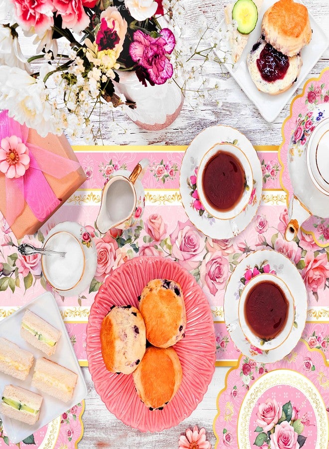 MOZUI 6 Pcs Tea Party Table Runners - 14 x 108 Inches Disposable Table Covers with 3 Floral Designs for Girl Let's Par Tea, Baby Shower, Floral Birthday, Engagement, and Bachelorette Party Supplies - Image 5