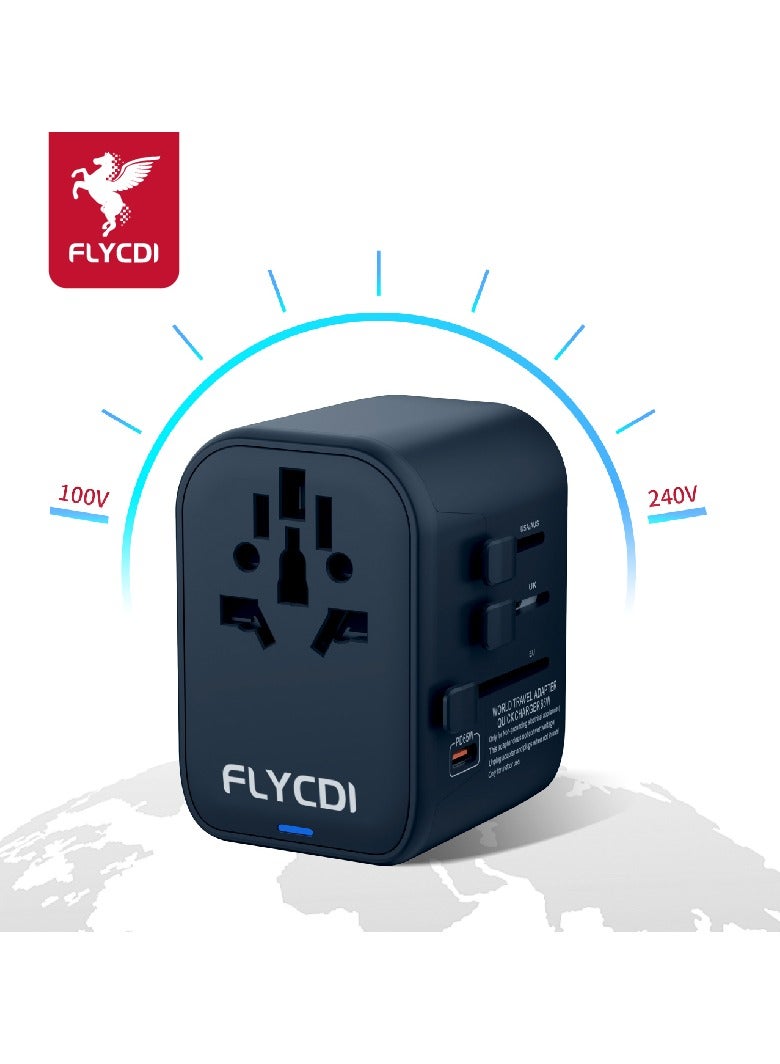 فلاي سي دي اي  محول سفر عالمي FLYCDI بقوة 65 وات | 5 منافذ – 2× USB-A 20 وات، 2× USB-C 20 وات، 1× USB-C 65 وات شحن سريع | صغير ومحمول - Image 1