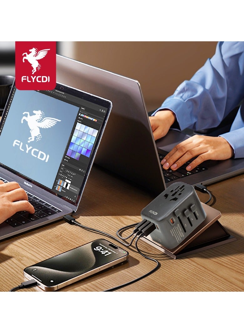 فلاي سي دي اي  محول سفر عالمي FLYCDI بقوة 65 وات | 5 منافذ – 2× USB-A 20 وات، 2× USB-C 20 وات، 1× USB-C 65 وات شحن سريع | صغير ومحمول - Image 5