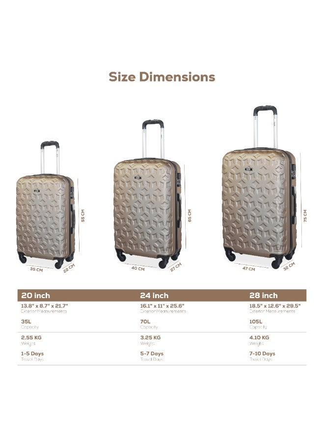 KTMC 3-Piece ABS Luggage Set 20/24/28 inches Carry-On & Checked Suitcases, KTMC-9191 Champagne - Image 2