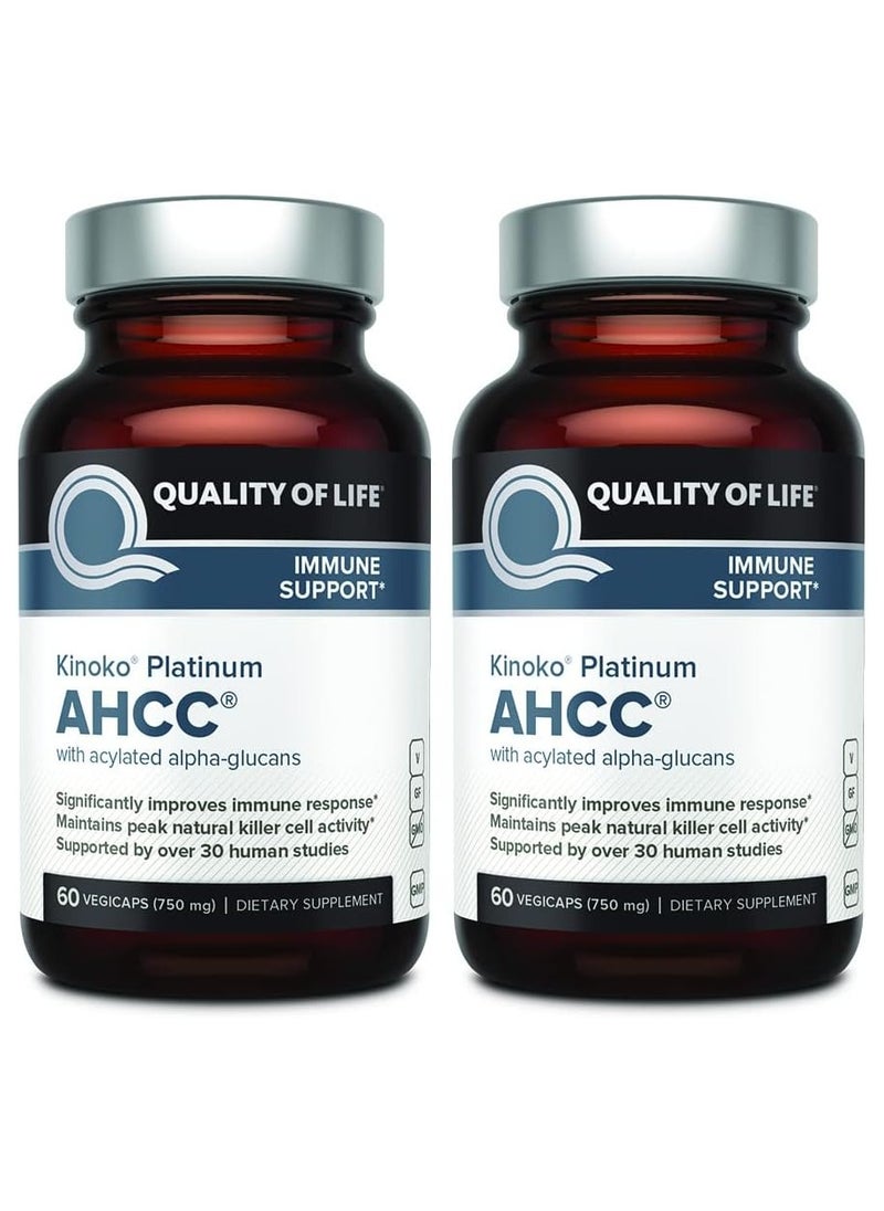 كوالتي أوف لايف عبوتين كواليتي أوف لايف لابس‏, Kinoko Platinum AHCC، ‏60 ‏كبسولة نباتية  - Image 1