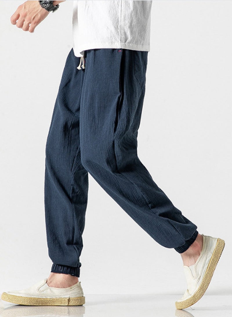 Men's Casual Cotton And Linen Harem Pants, Drawstring Elastic Waist Bloomers, Fashionable Loose Breathable Casual pants - Image 2