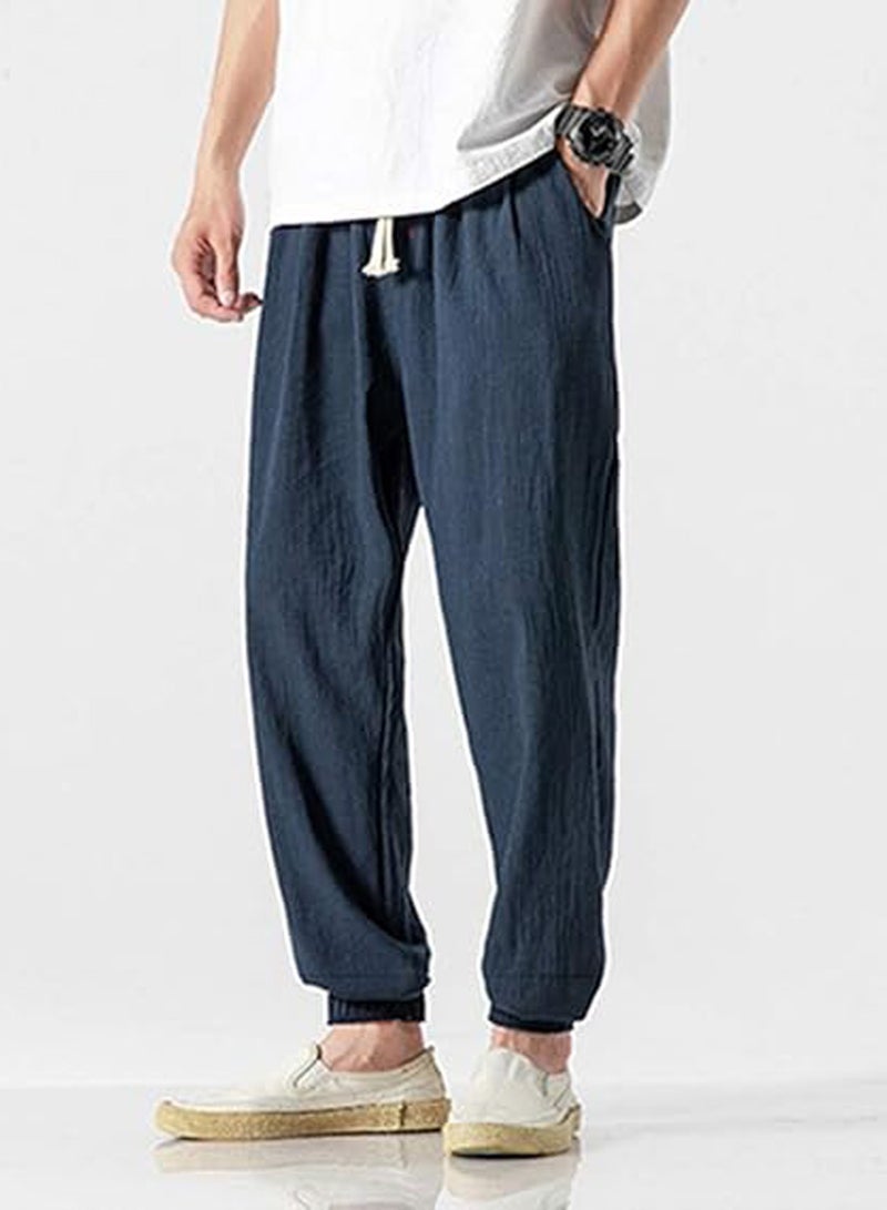 Men's Casual Cotton And Linen Harem Pants, Drawstring Elastic Waist Bloomers, Fashionable Loose Breathable Casual pants - Image 1