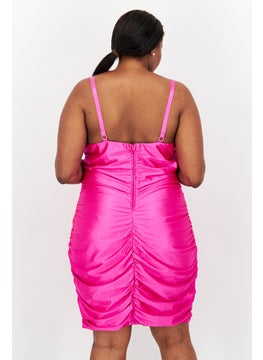 Emerald Sundae Women Plus Size Textured Mini Dress, Fuchsia  - Image 3