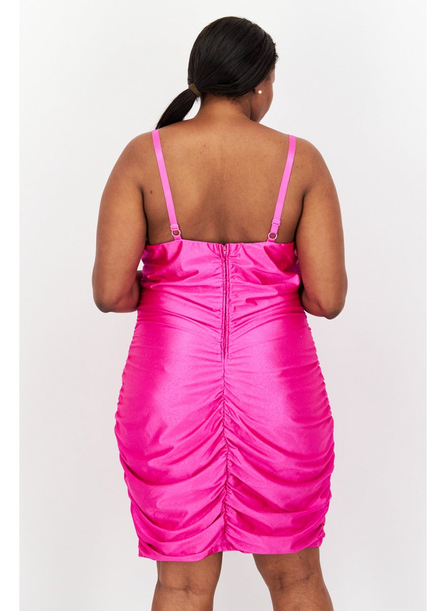 Emerald Sundae Women Plus Size Textured Mini Dress, Fuchsia  - Image 3